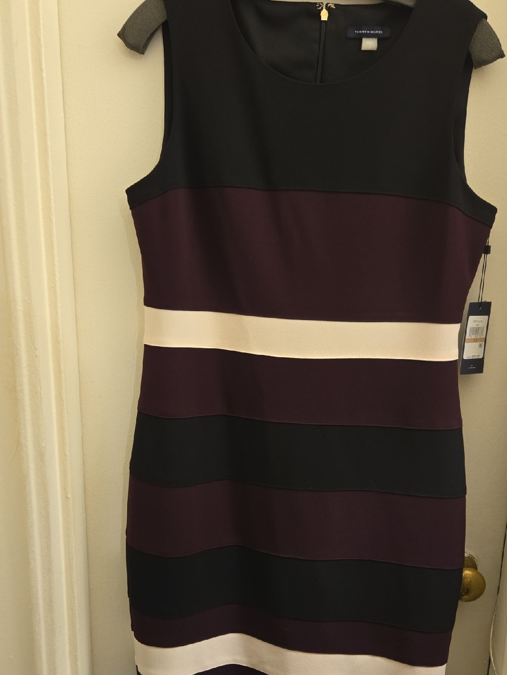 Tommy Hilfiger Sleeveless Colorblock Midi Dress in Black, Wine & Cream